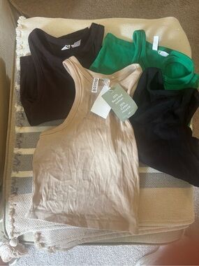 Bundle of 4 H&M Ribbed Tank Tops Brown, Beige, Black & Green
